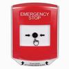 Show product details for GLR021ES-EN STI Red Indoor Only Shield Key-to-Reset Push Button with  EMERGENCY STOP Label English