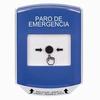 Show product details for GLR421ES-ES STI Blue Indoor Only Shield Key-to-Reset Push Button with EMERGENCY STOP Label Spanish