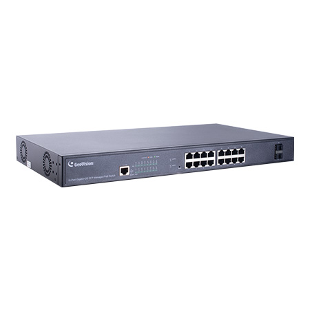 GV-APOE1611 Geovision 16 Port Gigabit + 2 Port SFP Uplink 300W Total Budget 802.3at Web Management PoE Switch