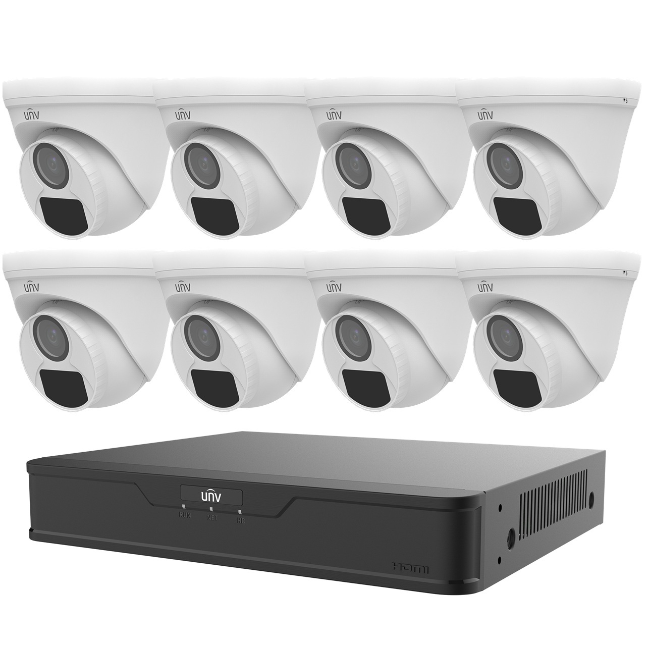 KIT/XVR301-08Q3/8*UAC-T115-F28 Uniview Q3 Series 8 Channel HD-TVI/HD-CVI/AHD/Analog + 4 Channel IP DVR Up to 64FPS @ 8MP - No HDD