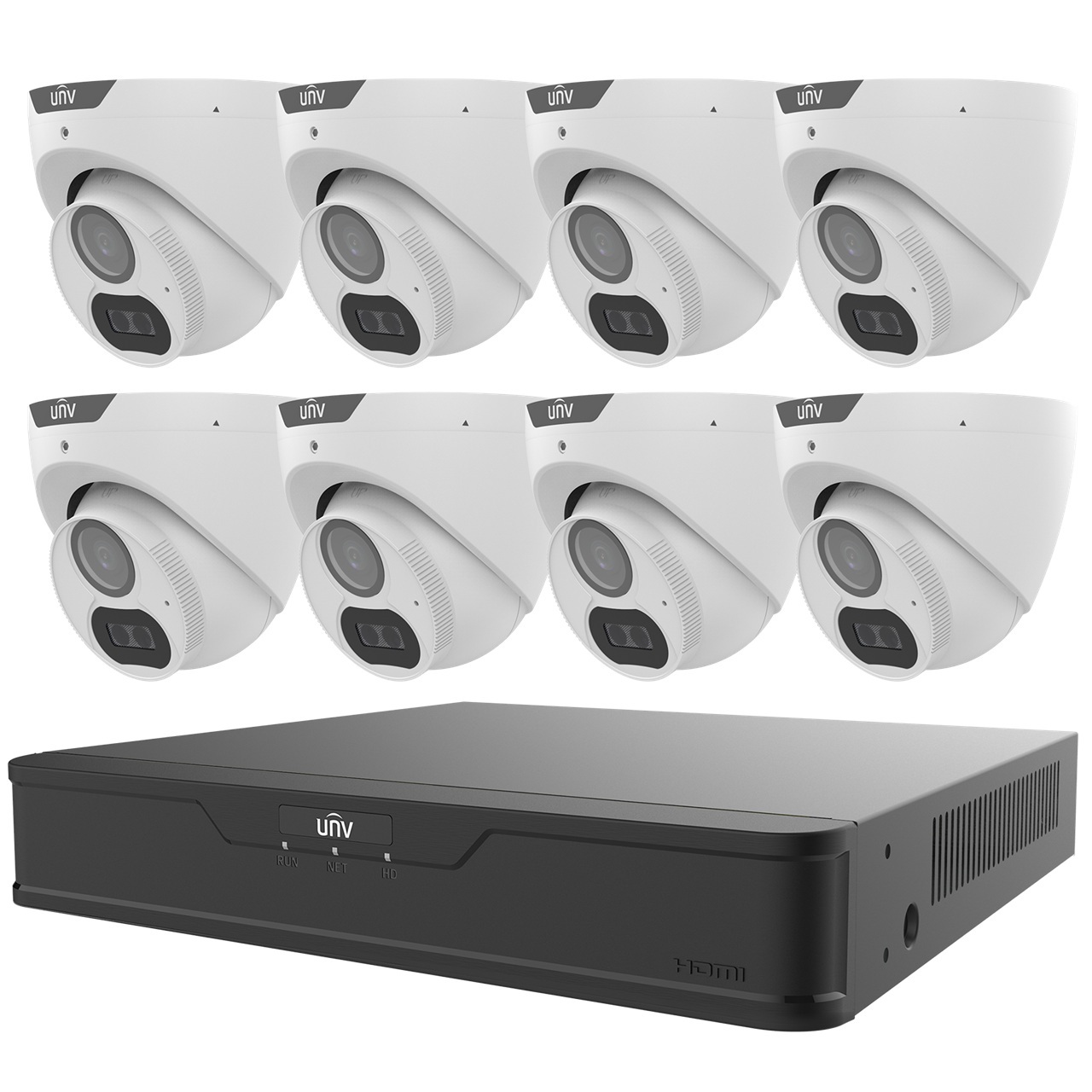 KIT/XVR301-08U3/8*UAC-T128-ADF28MS Uniview 8 Channel HD-TVI/HD-CVI/AHD/Analog + 8 Channel IP DVR Up to 64FPS @ 8MP - No HDD