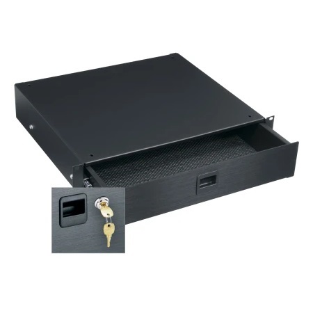 D2LK Middle Atlantic 2-Space 3 1/2 Inch Rack Drawer with Lock (Black Brushed)