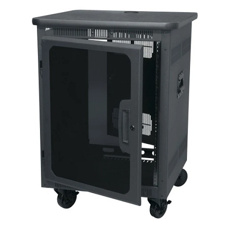 PTRK-14MDK Middle Atlantic 14 Space (24 1/2 Inch) Portable Rolling Rack with Plexi Front Door and Marbled-Graphite Laminate Top
