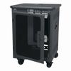 Show product details for PTRK-14MDK Middle Atlantic 14 Space (24 1/2 Inch) Portable Rolling Rack with Plexi Front Door and Marbled-Graphite Laminate Top