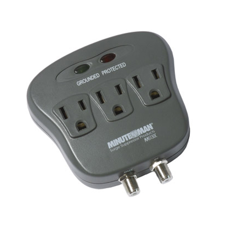 MMS130C Minuteman 3-Outlet Surge Protector 1080J w/ Coax Protection