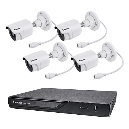 ND9323P-2TB-4IB80 Vivotek 8 Channel NVR Kit 64Mbps Max Throughput 2TB w/ 4 x 5MP Outdoor IR Bullet IP Security Cameras