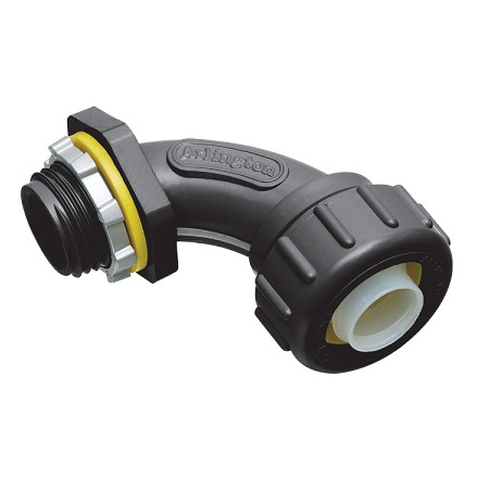 NMLT9038BL-10 Arlington Industries 3/8" Black PVC 90 Degree Liquid-Tight Non-Metallic Connectors  Pack of 10