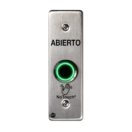 NT-SS002-ES STI NoTouch Stainless Steel IR Switch - Slim/Mullion Mount w/ Back Box - Open - SPANISH