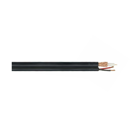 R001535RCL3B Remee Siamese 20 AWG Shielded Solid Bare Copper RG59 Plus 18 AWG 2 Conductors Stranded Bare Copper CMR Non-Plenum CCTV Cable - 500' Reel in Box - Black