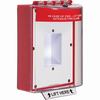 Show product details for STI-13420FR STI Universal Stopper Dome Cover Enclosed Back Box, Sealed Mounting Plate and Hood with Horn - Fire Label - Red