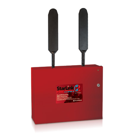 SLE-MAX2-CFB Napco StarLink FireMax 2 Dual SIM/Dual Path Commercial Fire/Burglar 5G LTE-M Cellular Alarm Communicator - Red Metal Enclosure - Powered by Control Panel - Verizon plus AT&T Network