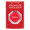 Show product details for SS2002HV-ES STI Red No Cover Key-to-Reset (Illuminated) Stopper Station with HVAC SHUT DOWN Label Spanish