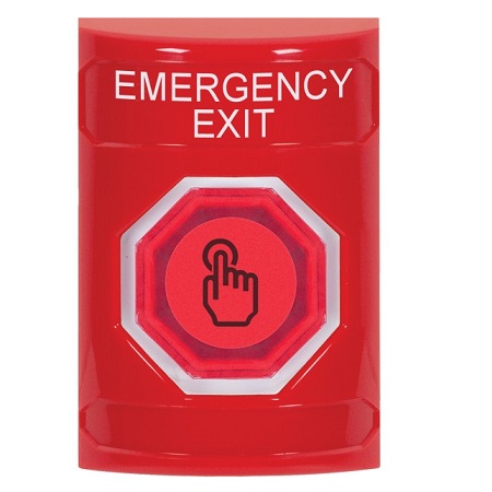 SS2006EX-EN STI Red No Cover Momentary (Illuminated) with Red Lens Stopper Station with EMERGENCY EXIT Label English