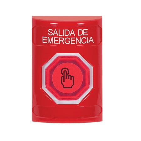 SS2006EX-ES STI Red No Cover Momentary (Illuminated) with Red Lens Stopper Station with EMERGENCY EXIT Label Spanish