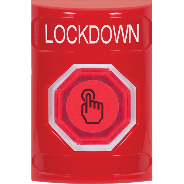 SS2006LD-EN STI Red No Cover Momentary (Illuminated) with Red Lens Stopper Station with LOCKDOWN Label English