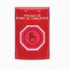 Show product details for SS2006PS-ES STI Red No Cover Momentary (Illuminated) with Red Lens Stopper Station with FUEL PUMP SHUT DOWN Label Spanish