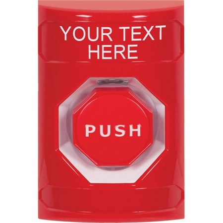 SS2008ZA-EN STI Red No Cover Pneumatic (Illuminated) Stopper Station with Non-Returnable Custom Text Label English