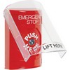 Show product details for SS2020ES-EN STI Red Indoor Only Flush or Surface Cover Key-to-Reset Stopper Station with EMERGENCY STOP Label English