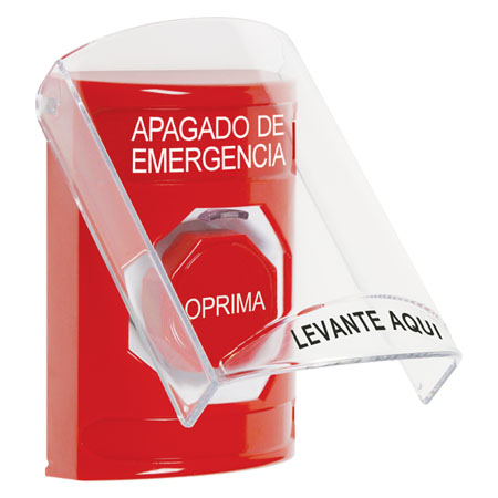 SS2022PO-ES STI Red Indoor Only Flush or Surface Key-to-Reset (Illuminated) Stopper Station with EMERGENCY POWER OFF Label Spanish