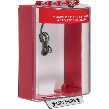 STI-13230FR STI Universal Stopper Dome Cover Surface Mount and Hood with Horn and Relay - Fire Label - Red