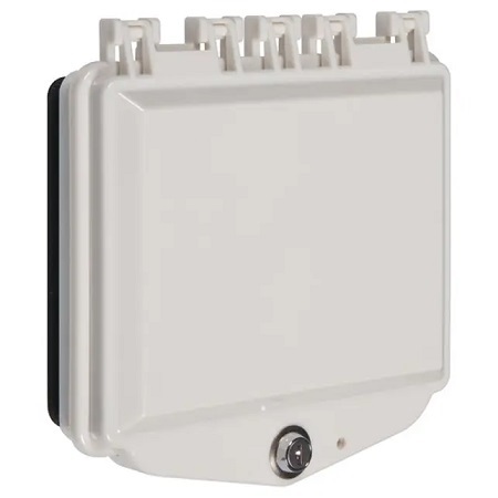 STI-7510E-OW STI NEMA Rated Indoor/Outdoor Polycarbonate Enclosure with Open Back Box and Exterior Key Lock - 5.44" H x 7.43" W x 2.15" D - White - Solid Door