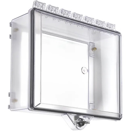 STI-7521OB STI UL Listed Polycarbonate Cabinet with Open Backbox and Thumb Lock - 8" H x 9" W x 4.64" D - Clear - Solid Door