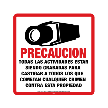 STV-204s Maxwell Alarm CCTV Warning Sign 11.5" x 11.5" - Spanish Version