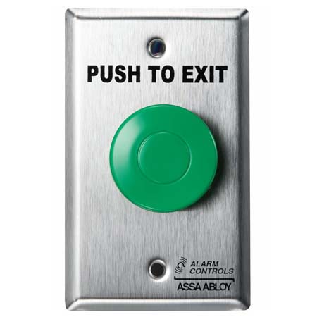 TS-14NOSCREEN Alarm Controls Pneumatic Time Delay 1 N/O & 1 N/C Contact 1-1/2" Diameter Green Push Button "PUSH TO EXIT" Single Gang Stainless Steel Plate