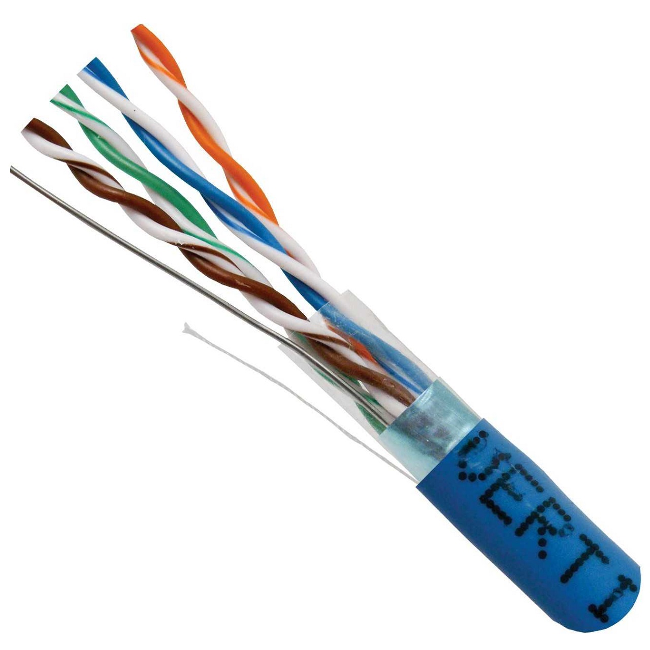057-469/S/BL Vertical Cable 057-469 Series 24 AWG 4 Shielded Twisted Pair Solid Bare Copper CMR Non-Plenum Cat5e Cable - 1000' Pull Box - Blue