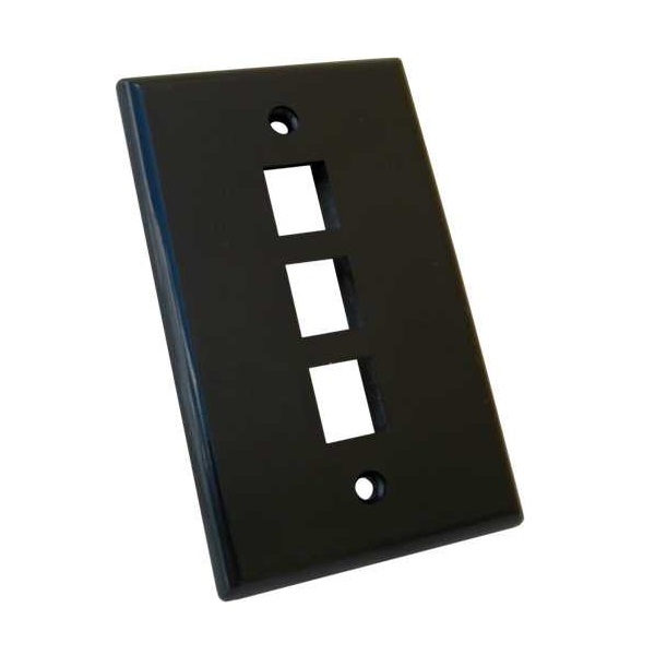 304-J2648/3P/BK Vertical Cable Keystone Wall Plate, 3-Port - Black