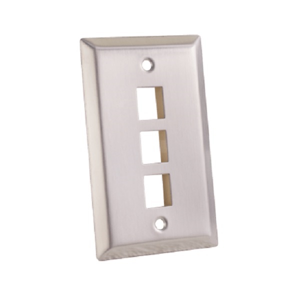 304-J2654/3P/S Vertical Cable Wall Plate, 3-Port, Stainless Steel