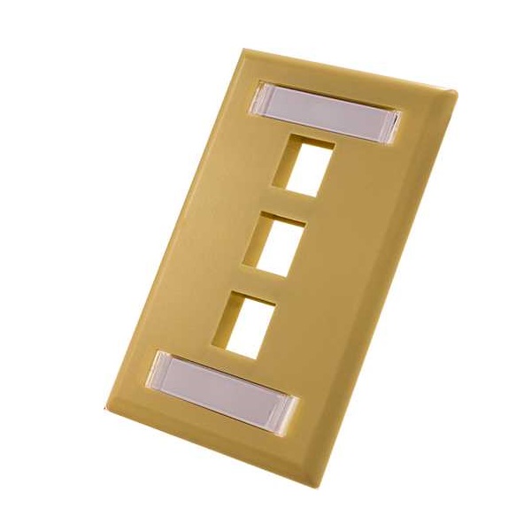 305-314ID/3P/IV Vertical Cable Wall Plate with ID Window, 3-Port - Ivory