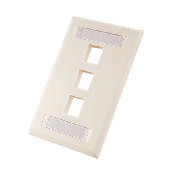 305-315ID/3P/WH Vertical Cable Wall Plate with ID Window, 3-Port - White