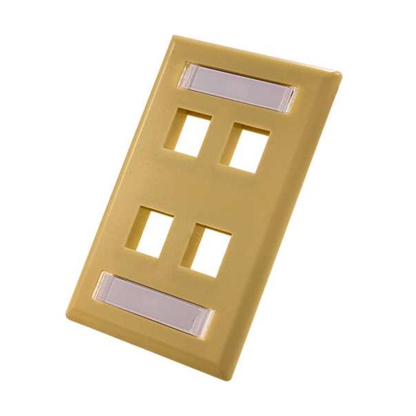 305-318ID/4P/IV Vertical Cable Wall Plate with ID Window, 4-Port - Ivory