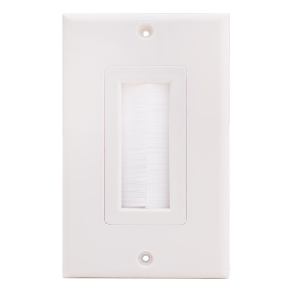 307-520B/1G/WH Vertical Cable Decora Style Brush Type Feedthrough Wall Plate - White