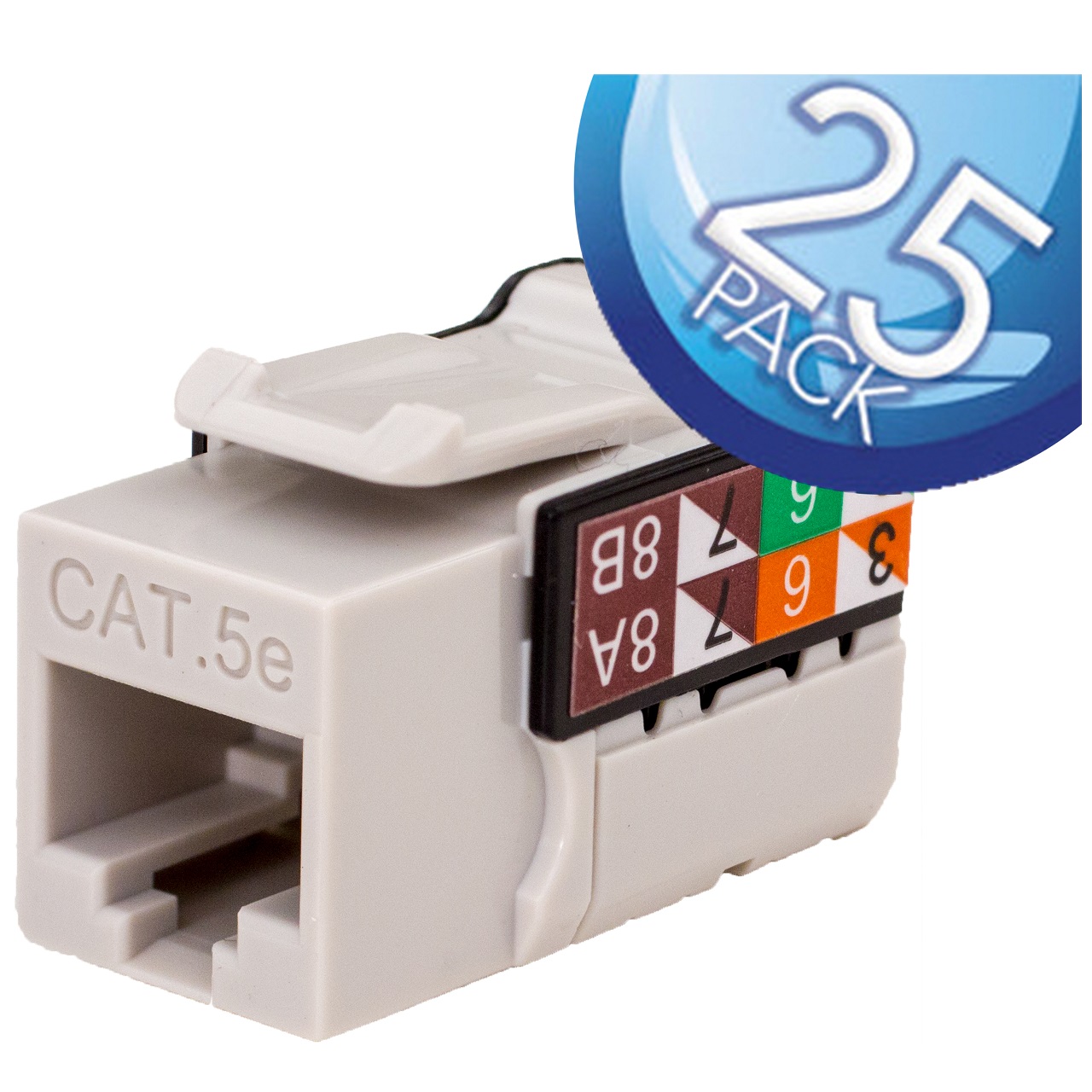 351-V2605/GY/25 Vertical Cable CAT5E Data Grade Keystone Jack 90° 8x8 Conductors - 25 Pack - Gray