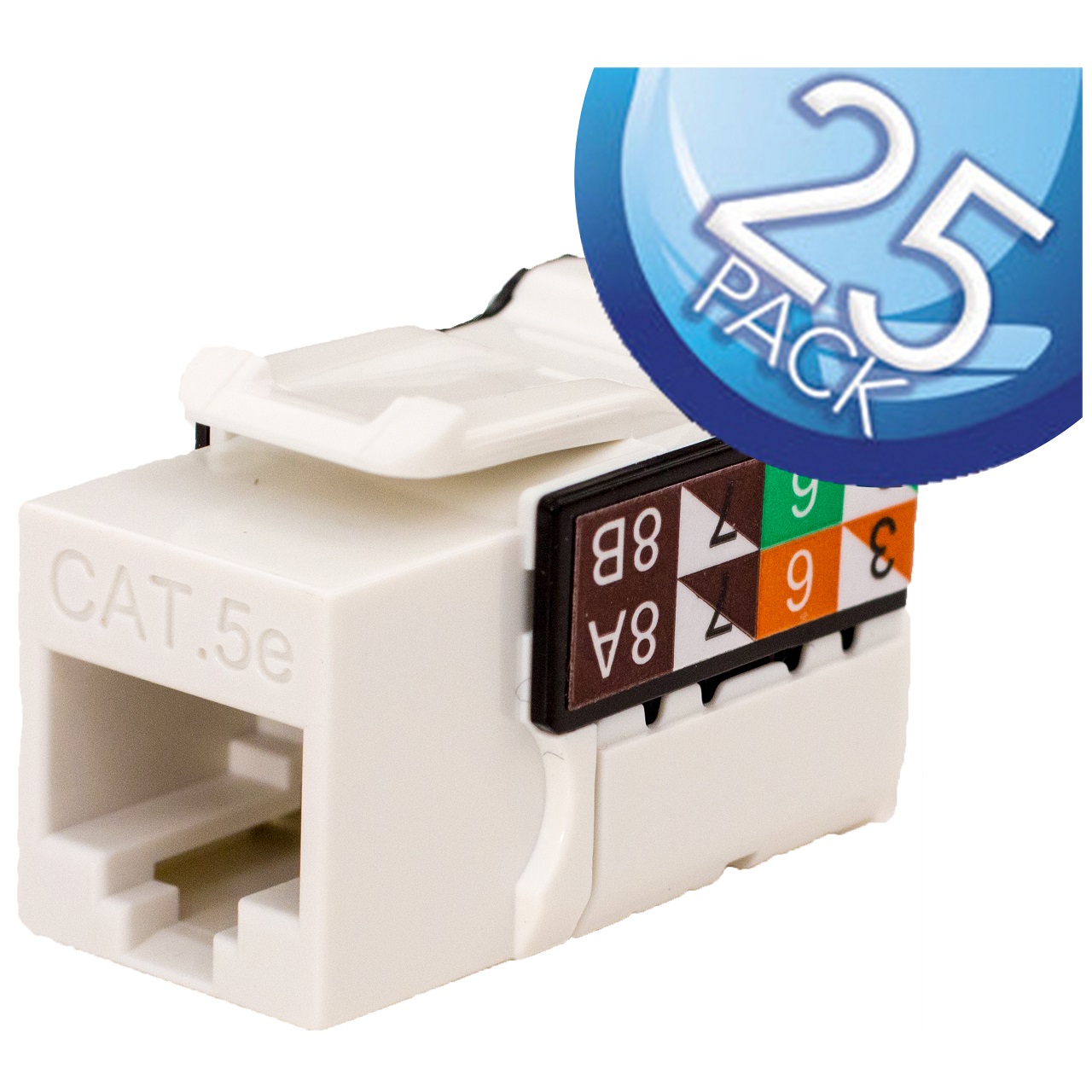 351-V2610/WH/25 Vertical Cable CAT5E Data Grade Keystone Jack 90Â° 8x8 Conductors - 25 Pack - White