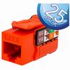 352-V2707/OR/25 Vertical Cable CAT6 Data Grade Keystone Jack 90° 8x8 Conductors - 25 Pack - Orange