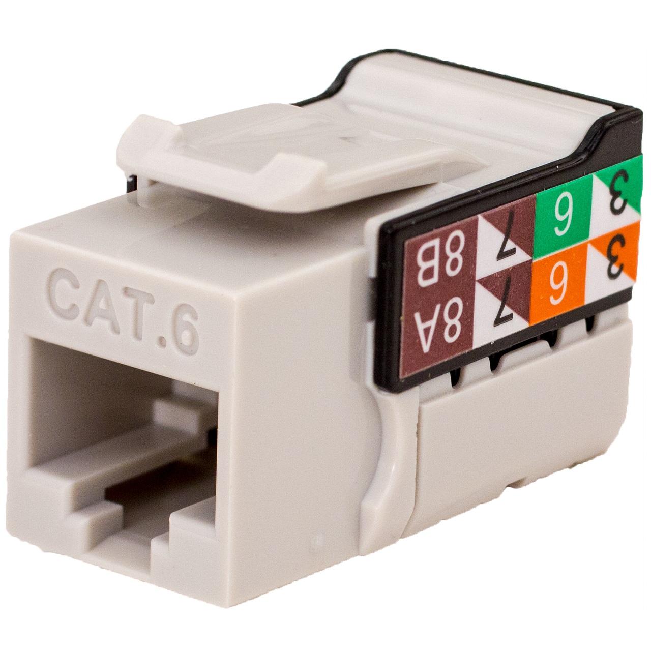 352-V2716/GY Vertical Cable CAT6 Data Grade Keystone Jack 90Â° 8x8 Conductors - Gray