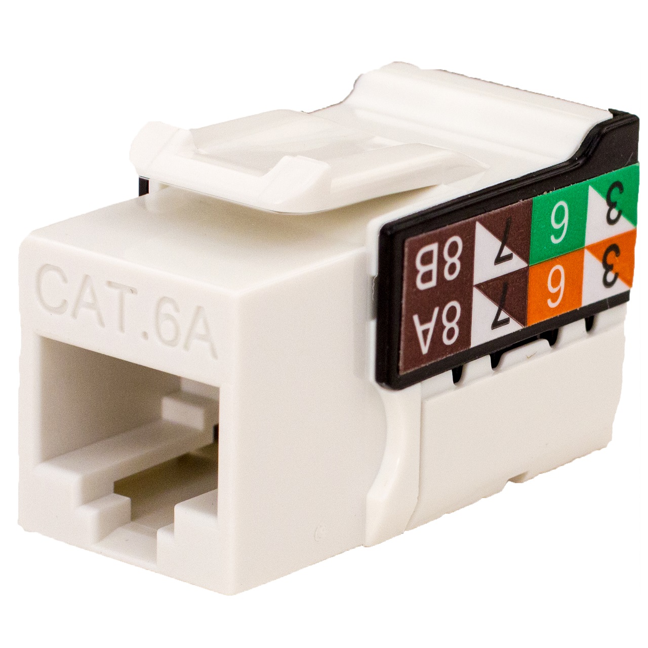 353-V2821/C6AWH Vertical Cable CAT6A Data Grade Keystone U-Jack 90Â° 8x8 Conductors - White