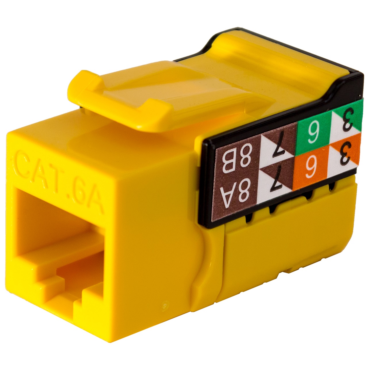 353-V2822/C6AYL Vertical Cable CAT6A Data Grade Keystone U-Jack 90Â° 8x8 Conductors - Yellow