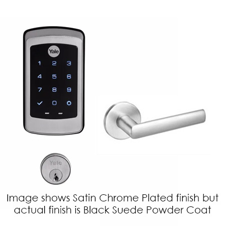 VIR-NTM617-ZW3-BSP-LH Yale Mortise Lock with Pushbutton Keypad-Cylinder Override with Thumbturn ZW Module - Virginia Lever Design - Black Suede Powder Coat - Left Hand